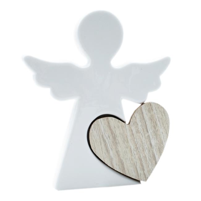 ANGELO CUORE STILIZZATO PORCELLANA LEGNO 14,3 CM