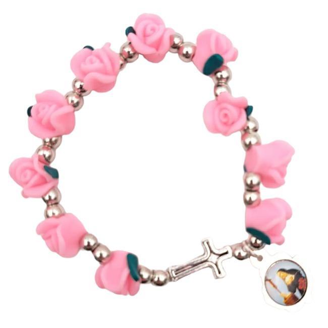 BRACCIALE FIMO ROSA ROSA C/ELASTICO 076